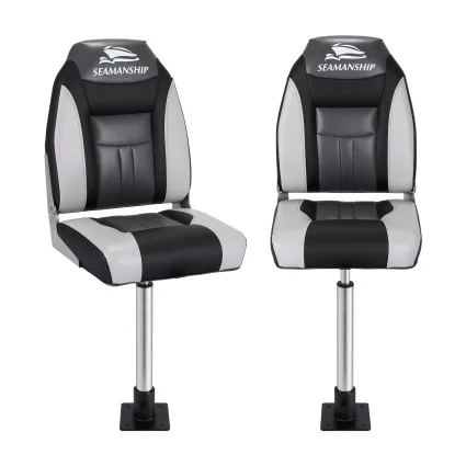 Seamanship 2X Folding Boat Seats with 2 Adjustable 55–75cm Gas Lift Swivel Pedestals High Back Grey Black