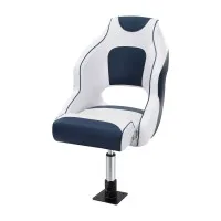Seamanship Flip-Up Boat Seat with 34–46cm Swivel Pedestal 15cm Padding White and Blue