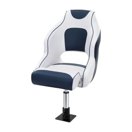 Seamanship Flip-Up Boat Seat with 34–46cm Swivel Pedestal 15cm Padding White and Blue