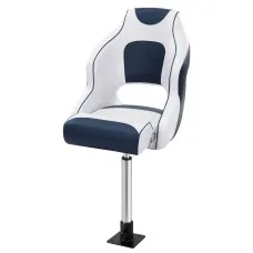 Seamanship Flip-Up Boat Seat 15cm Padding 55–75cm Swivel Pedestal White and Blue