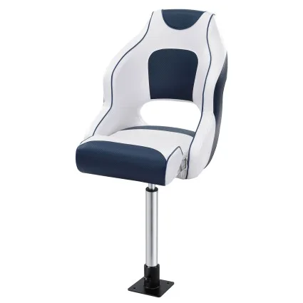 Seamanship Flip-Up Boat Seat 15cm Padding 55–75cm Swivel Pedestal White and Blue