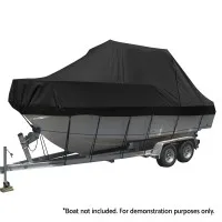 Seamanship Boat Cover, 600D Polyester, 25-27ft, Black, UV-Resistant, Mildew-Proof, Trailerable, Heavy Duty, Easy Access