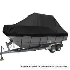 Seamanship Boat Cover, 600D Polyester, 25-27ft, Black, UV-Resistant, Mildew-Proof, Trailerable, Heavy Duty, Easy Access