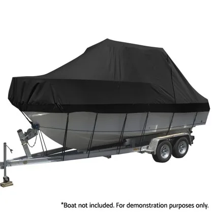 Seamanship Boat Cover, 600D Polyester, 25-27ft, Black, UV-Resistant, Mildew-Proof, Trailerable, Heavy Duty, Easy Access