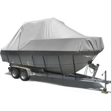 Seamanship Boat Cover, 600D Polyester, 25-27ft, Grey, UV & Mildew Resistant, Heavy Duty, Trailerable with Zipper Access