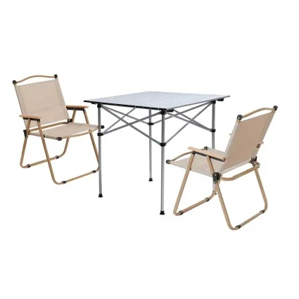 Weisshorn 3-Piece Camping Table and Chair Set Folding Aluminium Table with Two Portable Outdoor Chairs