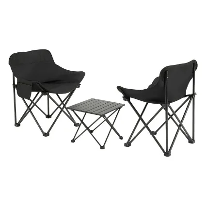 Weisshorn 3-Piece Folding Camping Set with Aluminium Table and Two Steel Frame Chairs Portable Picnic Outdoor