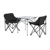 Weisshorn 3pc Camping Set Portable Folding Aluminium Table with Two Steel Frame Chairs 600D Fabric Seating