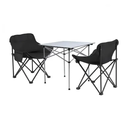 Weisshorn 3pc Camping Set Portable Folding Aluminium Table with Two Steel Frame Chairs 600D Fabric Seating