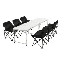 Weisshorn 7-Piece Camping Table and Chair Set Folding Aluminium Table Six Steel Chairs Portable Outdoor
