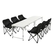 Weisshorn 7-Piece Camping Table and Chair Set Folding Aluminium Table Six Steel Chairs Portable Outdoor