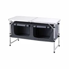 Weisshorn 120cm Folding Camping Table with Adjustable Height and Twin Storage Compartments Grey