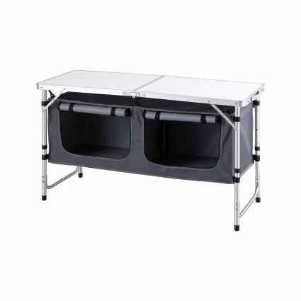 Weisshorn 120cm Folding Camping Table with Adjustable Height and Twin Storage Compartments Grey