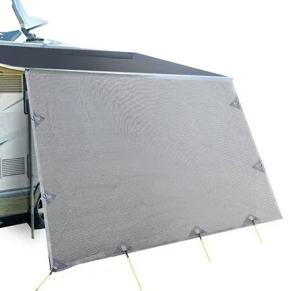 Weisshorn Caravan Privacy Screen 3.7x1.95m Roll Out Awning End Wall Sun Shade UV Protected Grey Polyethylene