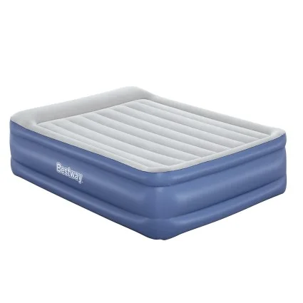 Bestway Queen Air Bed Inflatable Mattress with Built-In Pump, Flocked Surface, Coil Beam Design & Carry Bag