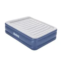Bestway Queen Air Mattress - Inflatable Bed, 61cm, Blue, Flocked Surface, Built-in Pump, Indoor/Outdoor Use