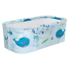Weisshorn Foldable Bathtub 132x65cm Blue, 5-Layer Insulation, PVC Spa Bucket with Cushion, Indoor/Outdoor Use