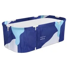Weisshorn Foldable Bathtub 134x65cm Navy Blue - 5-Layer Insulated PVC Spa with Inflatable Cushion & Easy Drain System