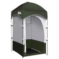 Weisshorn Portable Camping Shower Tent, 190T Polyester, 120x120x215cm, Fibreglass Poles, Extra Headroom, Green