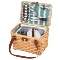 Alfresco 2-Person Willow Picnic Basket Set with Insulated Cooler, Plates, and Cutlery - Perfect for Outdoor Fun