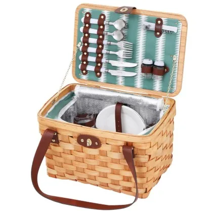 Alfresco 2-Person Willow Picnic Basket Set with Insulated Cooler, Plates, and Cutlery - Perfect for Outdoor Fun