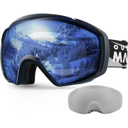Outdoor Master OTG Ski Goggles with Anti-Fog Lens 100% UV Protection and Protective Cover