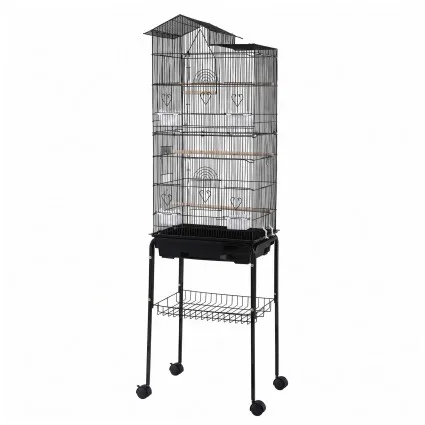 i.Pet 158cm Black Bird Cage Aviary with Stand Wheels 3-in-1 Hanging Freestanding Rolling for Budgies Cockatiels
