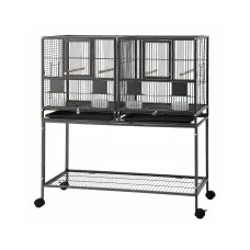 i.Pet 106cm 2-in-1 Bird Cage Aviary with Divider Parrot Budgie Steel Frame Lockable Castor Wheels Black