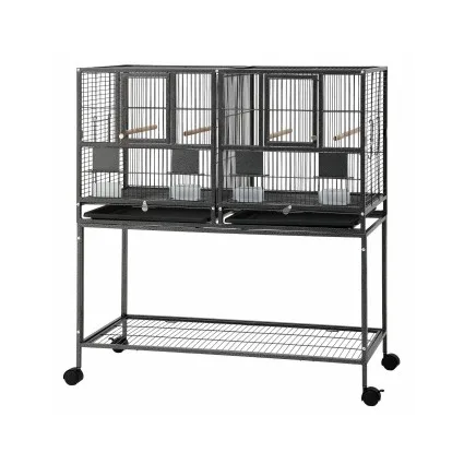 i.Pet 106cm 2-in-1 Bird Cage Aviary with Divider Parrot Budgie Steel Frame Lockable Castor Wheels Black