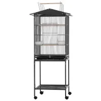 i.Pet 136cm Bird Cage Aviary Open Top Parrot Budgie Stand Wheels Black Welded Steel Slide Tray Storage