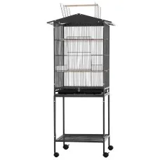 i.Pet 136cm Bird Cage Aviary Open Top Parrot Budgie Stand Wheels Black Welded Steel Slide Tray Storage