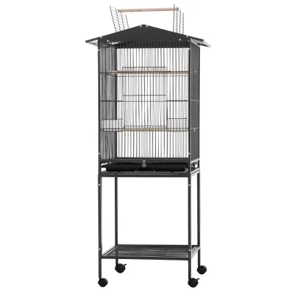 i.Pet 136cm Bird Cage Aviary Open Top Parrot Budgie Stand Wheels Black Welded Steel Slide Tray Storage