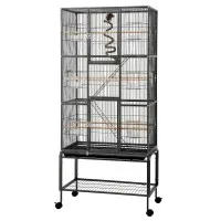 i.Pet 176cm 3-Tier Extra Large Bird Cage Aviary with Ladder Feed Cups Wheels Black 176cm Height Suitable for Small to M
