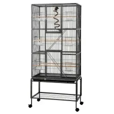 i.Pet 176cm 3-Tier Extra Large Bird Cage Aviary with Ladder Feed Cups Wheels Black 176cm Height Suitable for Small to M