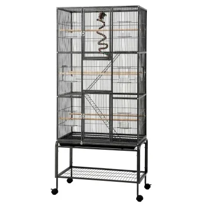 i.Pet 176cm 3-Tier Extra Large Bird Cage Aviary with Ladder Feed Cups Wheels Black 176cm Height Suitable for Small to M