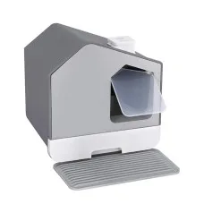 i.Pet Grey Enclosed Cat Litter Box with Scoop & Mat - Spacious, Odour-Control Design, Durable Plastic, Easy Clean