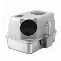 i.Pet Large Stainless Steel Cat Litter Box Set High Sided Anti Odour Scratch Resistant with Mat & Scoop
