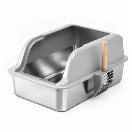 i.Pet Stainless Steel Large Semi-Enclosed Cat Litter Box Set with Mat Scoop Grey Durable Anti-Scratch High Sides