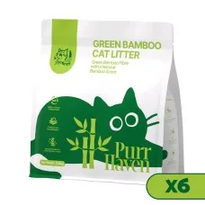 Purr Haven Bamboo Clumping Cat Litter 15kg 6 Pack Natural Dust Free Flushable Odour Neutraliser Rapid Absorb