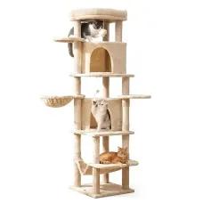 i.Pet Cat Tree Tower 167cm Large Multi-Level Scratching Post Furniture with Hideouts Beige for Multiple Cats