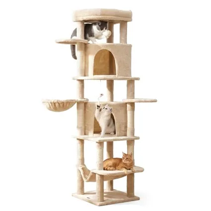 i.Pet Cat Tree Tower 167cm Large Multi-Level Scratching Post Furniture with Hideouts Beige for Multiple Cats