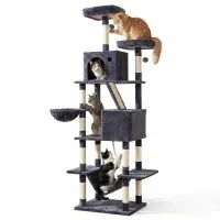 i.Pet Cat Tree Tower 206cm Large Multi-Level Scratching Post with Hideouts Toys 110kg Capacity Grey i.Pet Cat Tree Tower 206cm Large Multi-Level Scratching Post with Hideouts Toys 110kg Capacity Grey