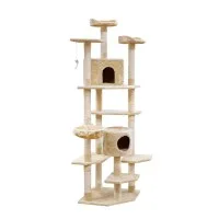 i.Pet 203cm Cat Tree Tower: Plush Velvet Condo with Hammock, Perches & Sisal Scratching Posts, Beige, 20kg Capacity