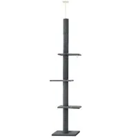 i.Pet Grey 290cm Cat Tree Tower with Sisal Scratching Posts, 4 Platforms, Adjustable Height, and Plush Cover
