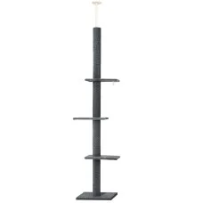 i.Pet Grey 290cm Cat Tree Tower with Sisal Scratching Posts, 4 Platforms, Adjustable Height, and Plush Cover