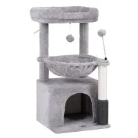 i.Pet Cat Tree Tower 82cm Scratching Furniture with Platforms, Hideouts and Hanging Toys Light Grey