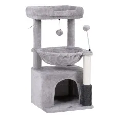 i.Pet Cat Tree Tower 82cm Scratching Furniture with Platforms, Hideouts and Hanging Toys Light Grey