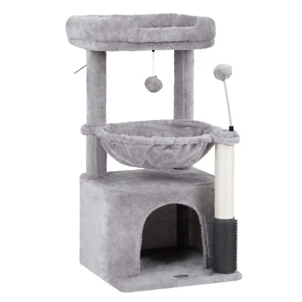 i.Pet Cat Tree Tower 82cm Scratching Furniture with Platforms, Hideouts and Hanging Toys Light Grey