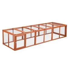 i.Pet Large Outdoor Chicken Coop and Rabbit Run 240cm Brown with Galvanised Mesh Play Area and Secure Locks