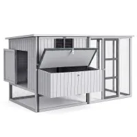 i.Pet Chicken Coop 219cm Outdoor Poultry Enclosure with Nesting Box Ramp and Galvanised Mesh Light Grey